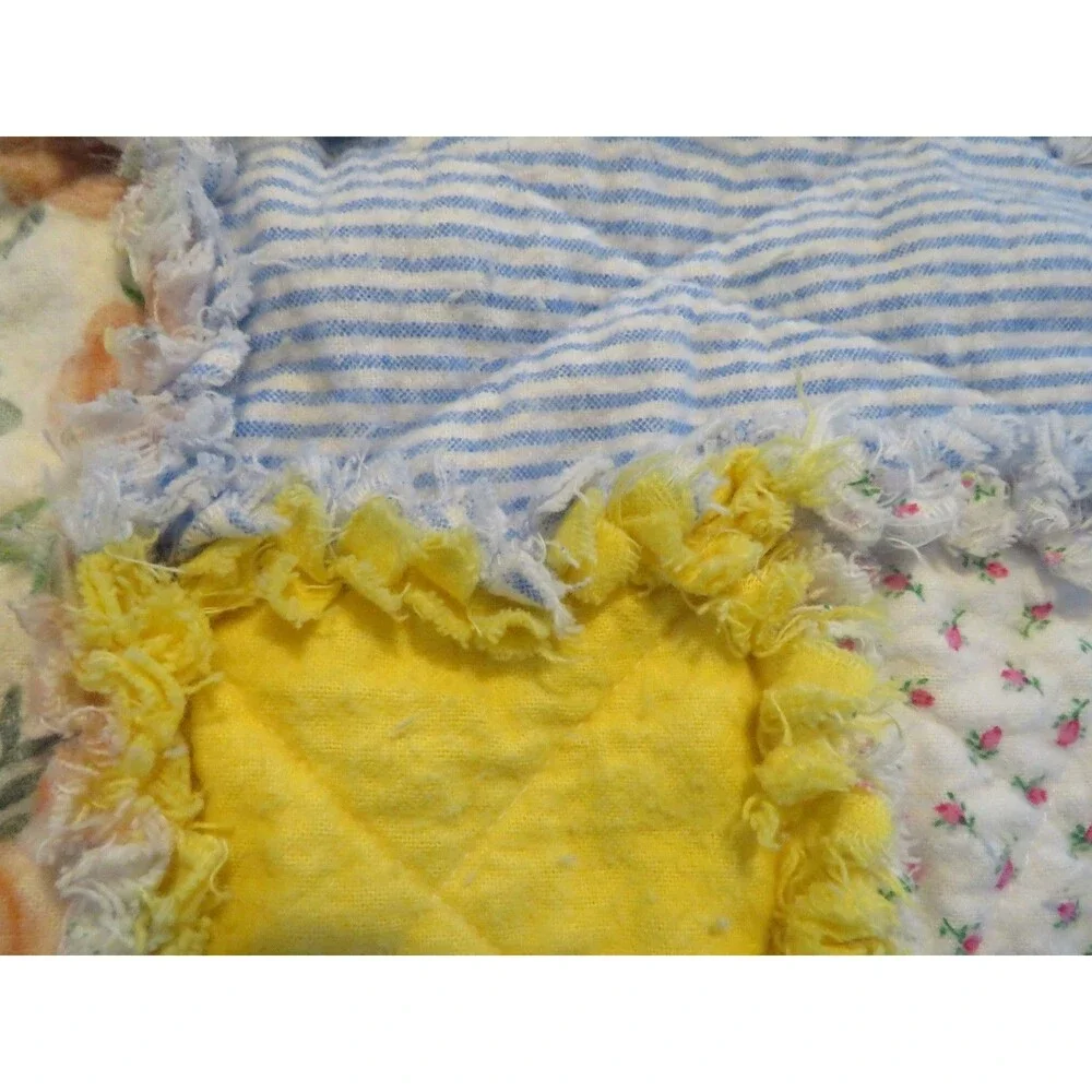 Flannel Rag Quilt With Batting, 50 X 44, Floral Scrappy Rag Quilt Throw